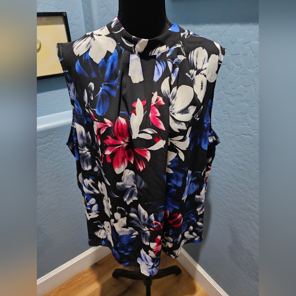 Nine West Floral Sleeveless Blouse - Black, Red, Blue, White